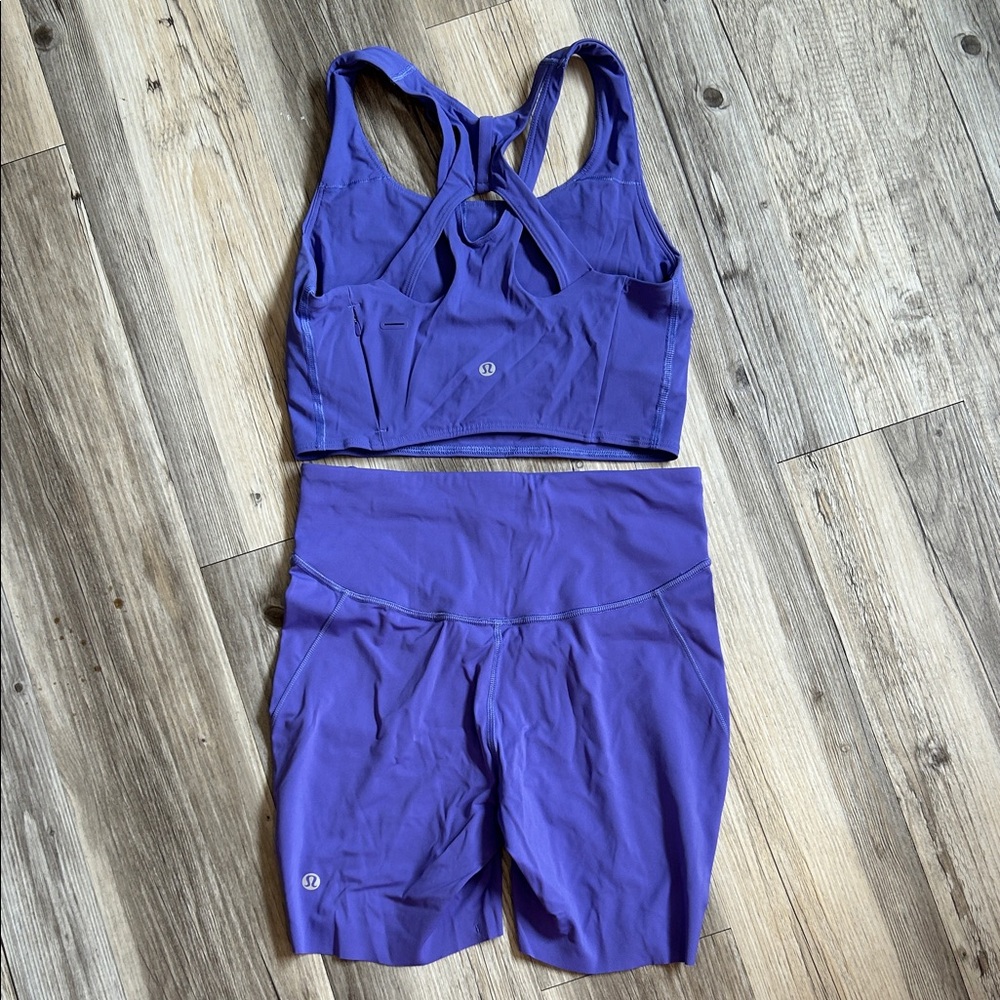 lululemon athletica Purple Racerback Crop Bra & High-Waist Bike Shorts Set